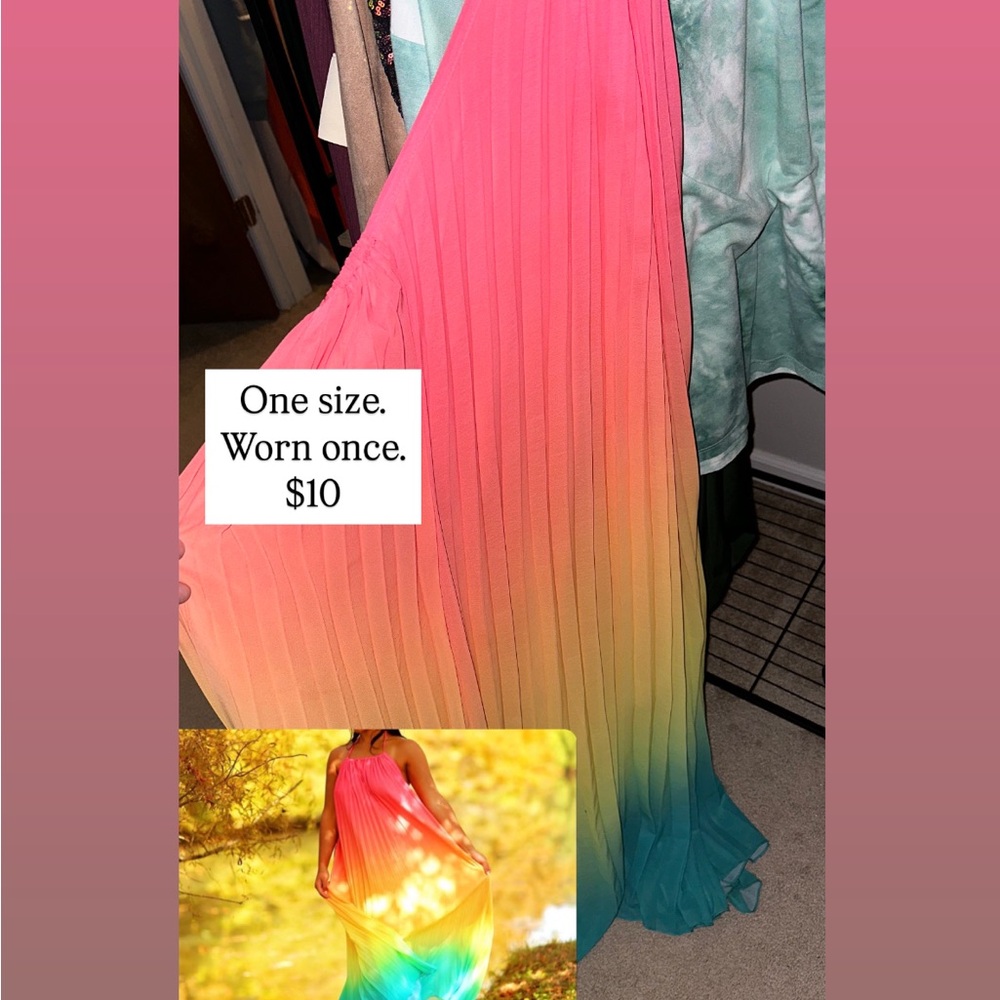 Vibrant Orange and Pink Pleated Maxi Skirt